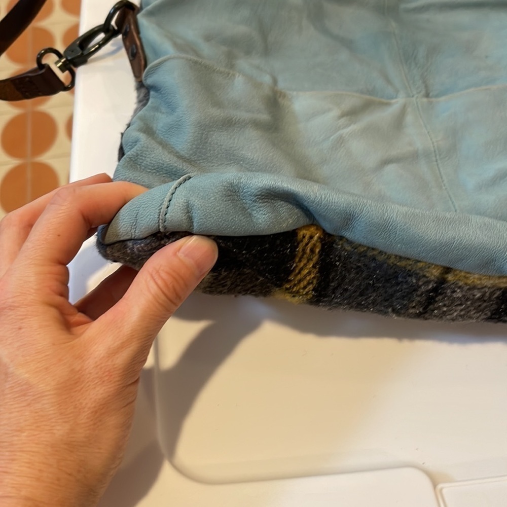 Anthropologie Holding Horses Blue Leather Plaid Crossbody - Picture 5 of 11